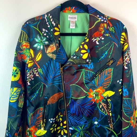 Chico’s Whimsical Night Gretta Tropical Floral Moto Jacket NWOT - Picture 5 of 9